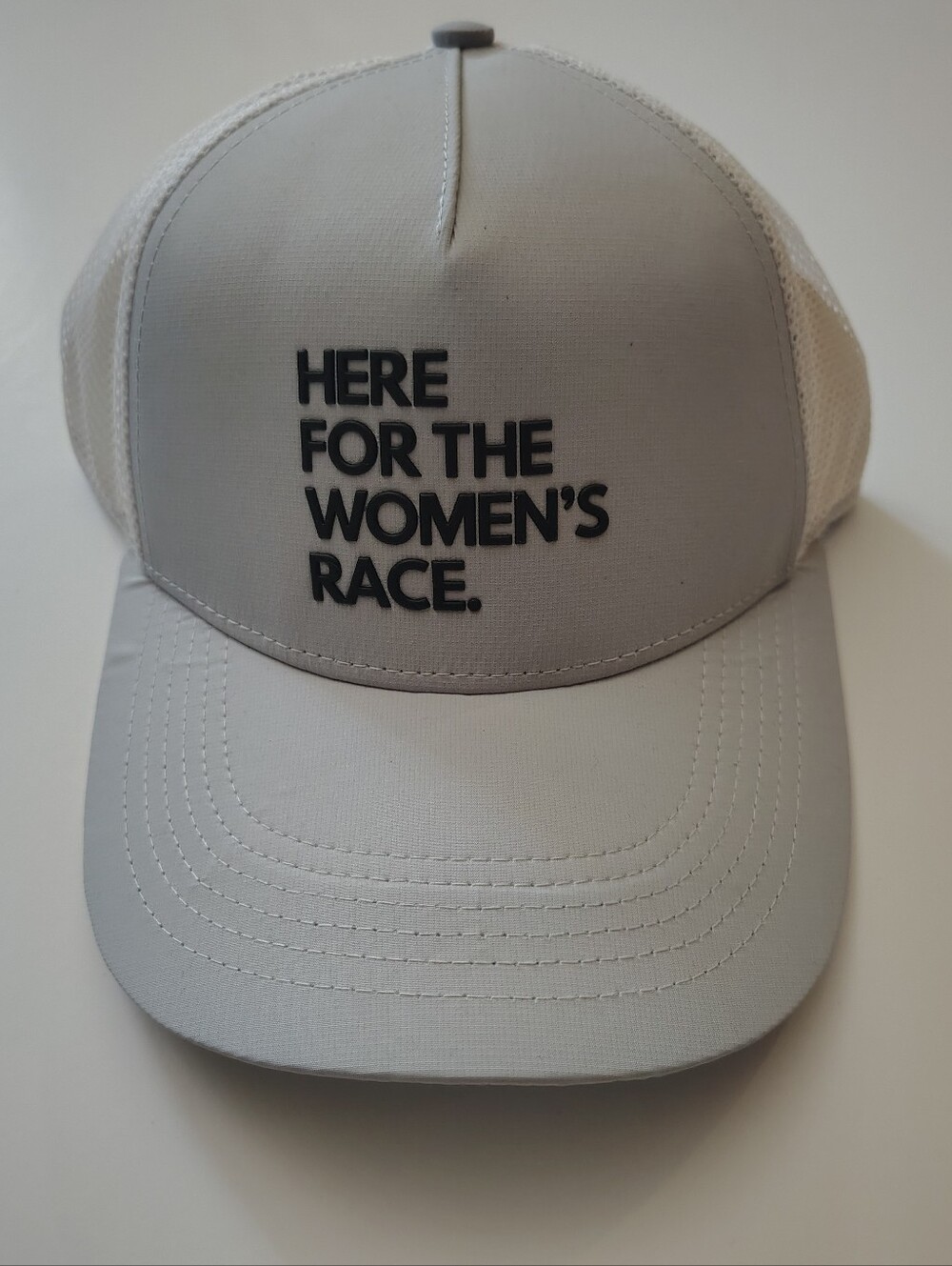 Brand New, Official 'HERE FOR THE WOMEN'S RACE' Grey Trucker Cap